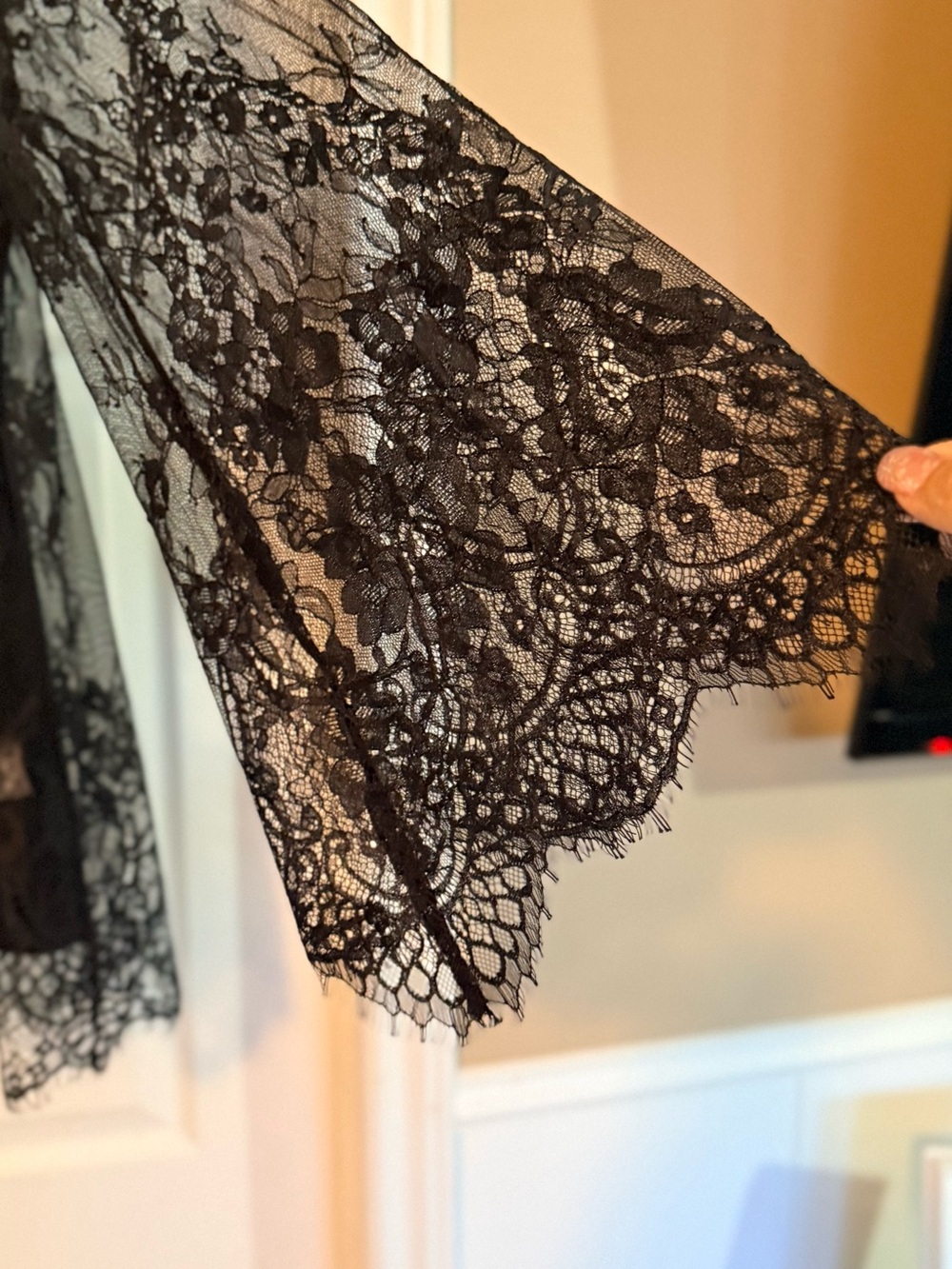 Black Lace Long-Sleeve Women's Top - Elegant Sheer Overlay - Picture 8 of 13